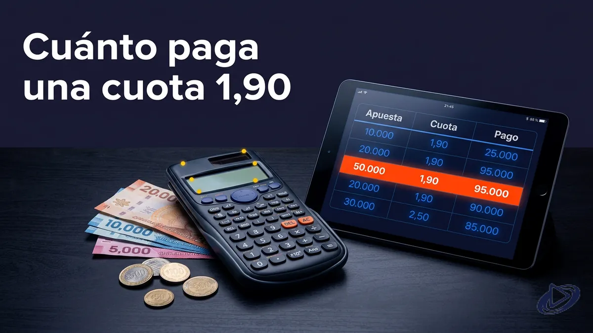 Calculadora con tabla de pago de una apuesta de $20.000 con cuota 1,90, guía de Playtech