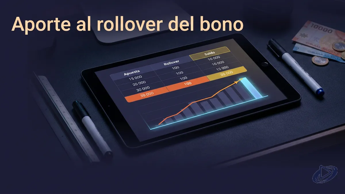 Tablet con cálculo de aporte al requisito de apuesta de un bono, guía Playtech Chile