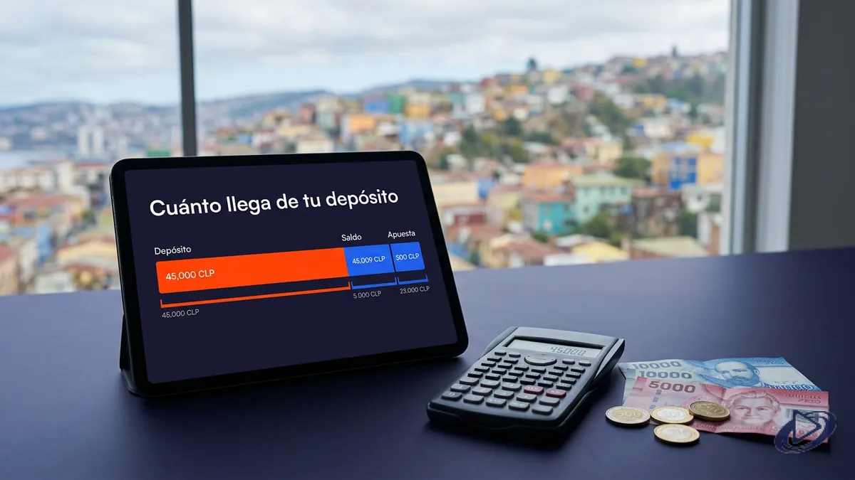 Cálculo de un depósito de $20.000 con calculadora y billetes en pesos chilenos, guía de Playtech